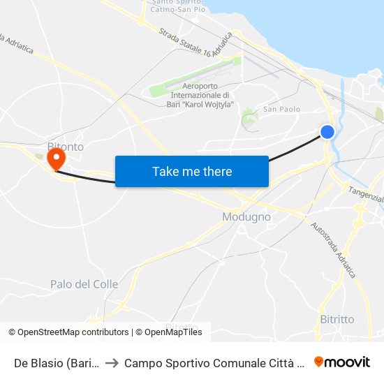 De Blasio (Barimax) to Campo Sportivo Comunale Città Degli Ulivi map