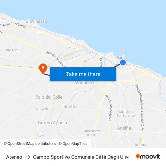 Ateneo to Campo Sportivo Comunale Città Degli Ulivi map