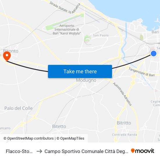 Flacco-Storelli to Campo Sportivo Comunale Città Degli Ulivi map