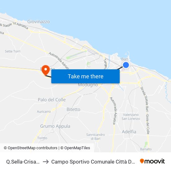 Q.Sella-Crisanzio to Campo Sportivo Comunale Città Degli Ulivi map