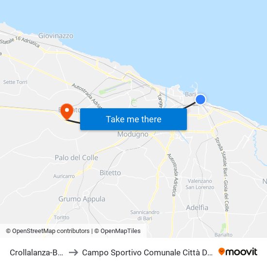 Crollalanza-Bruno to Campo Sportivo Comunale Città Degli Ulivi map