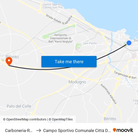 Carboneria-Regina to Campo Sportivo Comunale Città Degli Ulivi map