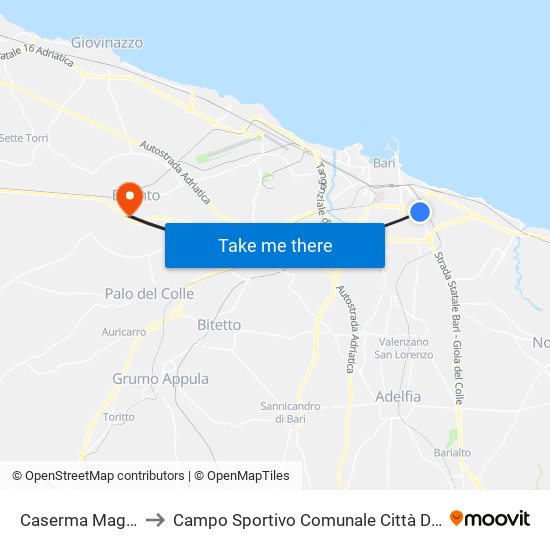 Caserma Magrone to Campo Sportivo Comunale Città Degli Ulivi map