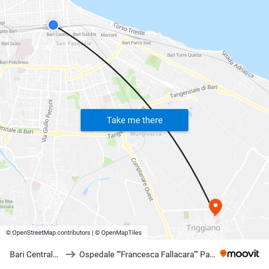 Bari Centrale (Fnb) to Ospedale ""Francesca Fallacara"" Padiglione Nord map