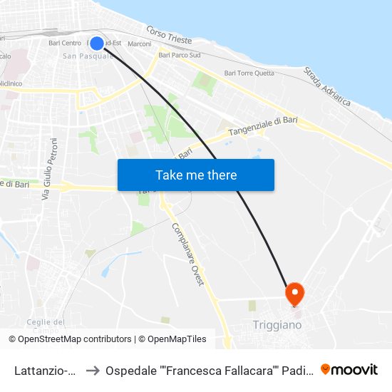 Lattanzio-Nizza to Ospedale ""Francesca Fallacara"" Padiglione Nord map