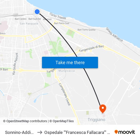 Sonnino-Addis Abeba to Ospedale ""Francesca Fallacara"" Padiglione Nord map