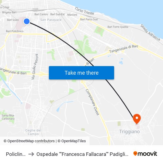 Policlinico to Ospedale ""Francesca Fallacara"" Padiglione Nord map