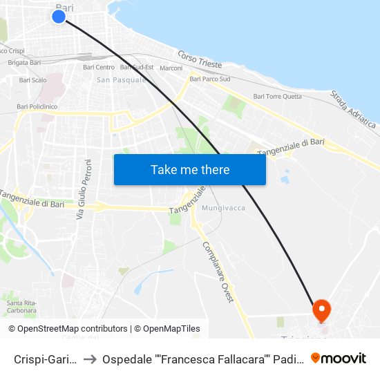 Crispi-Garibaldi to Ospedale ""Francesca Fallacara"" Padiglione Nord map