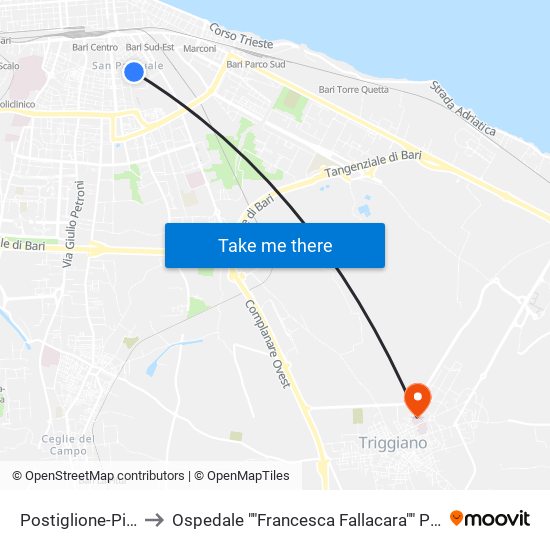 Postiglione-Pisacane to Ospedale ""Francesca Fallacara"" Padiglione Nord map