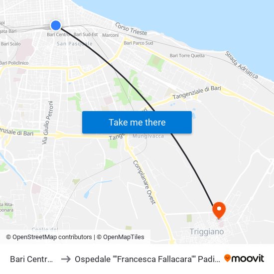 Bari Centrale(C) to Ospedale ""Francesca Fallacara"" Padiglione Nord map