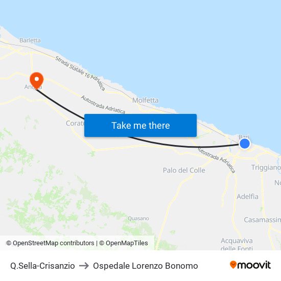 Q.Sella-Crisanzio to Ospedale Lorenzo Bonomo map
