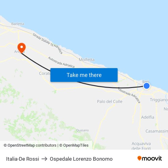 Italia-De Rossi to Ospedale Lorenzo Bonomo map