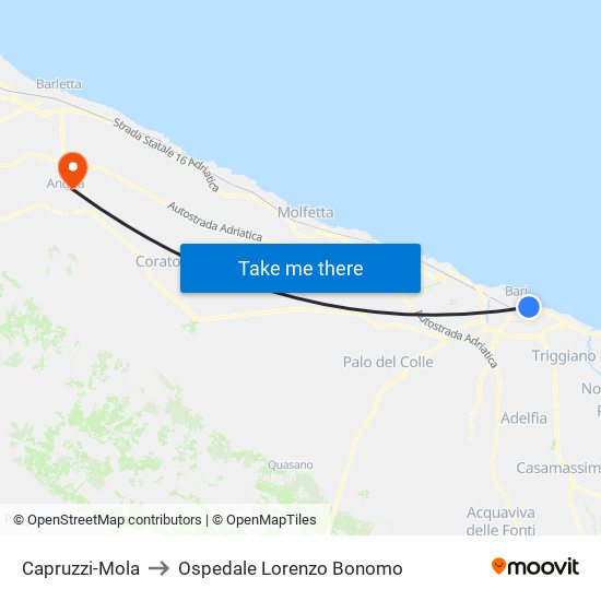 Capruzzi-Mola to Ospedale Lorenzo Bonomo map