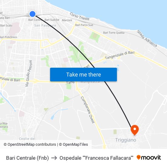 Bari Centrale (Fnb) to Ospedale ""Francesca Fallacara"" map