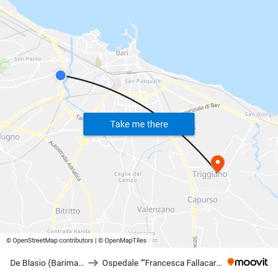 De Blasio (Barimax) to Ospedale ""Francesca Fallacara"" map