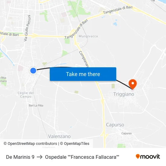 De Marinis 9 to Ospedale ""Francesca Fallacara"" map