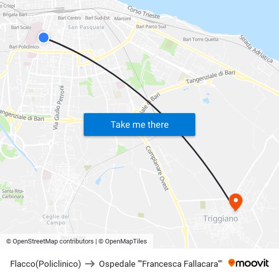 Flacco(Policlinico) to Ospedale ""Francesca Fallacara"" map