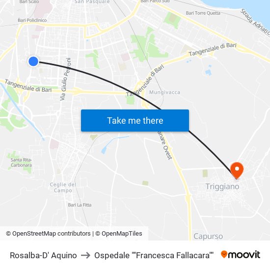 Rosalba-D' Aquino to Ospedale ""Francesca Fallacara"" map