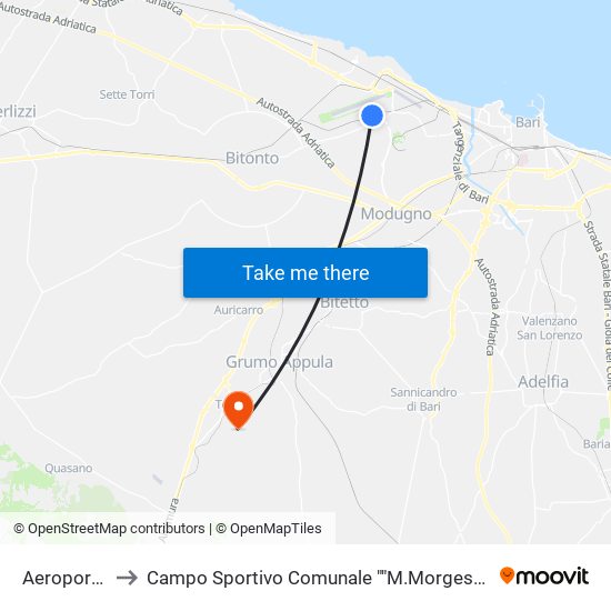 Aeroporto to Campo Sportivo Comunale ""M.Morgese"" map