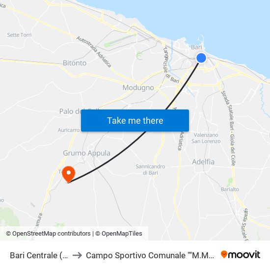 Bari Centrale (Fnb) to Campo Sportivo Comunale ""M.Morgese"" map