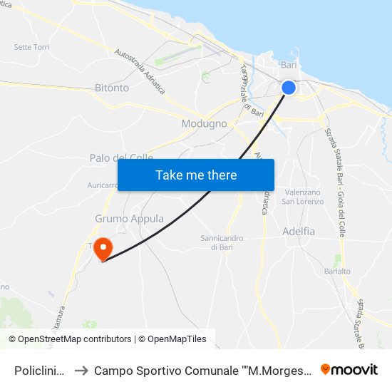 Policlinico to Campo Sportivo Comunale ""M.Morgese"" map