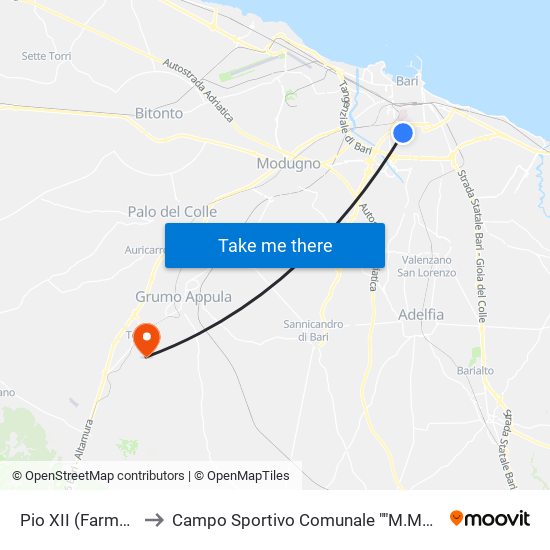 Pio XII (Farmacia) to Campo Sportivo Comunale ""M.Morgese"" map