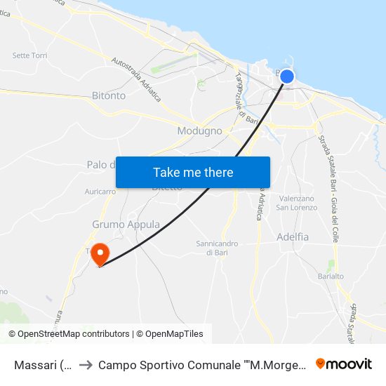 Massari (B) to Campo Sportivo Comunale ""M.Morgese"" map