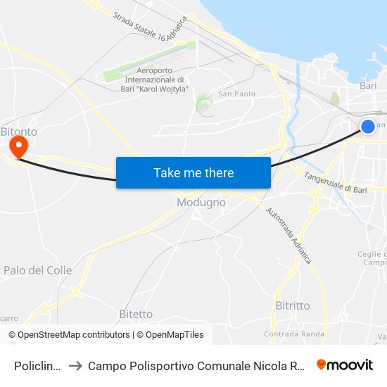 Policlinico to Campo Polisportivo Comunale Nicola Rossiello map