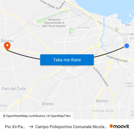Pio Xii-Pansini to Campo Polisportivo Comunale Nicola Rossiello map