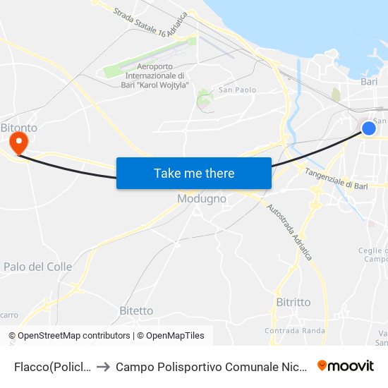 Flacco(Policlinico) to Campo Polisportivo Comunale Nicola Rossiello map