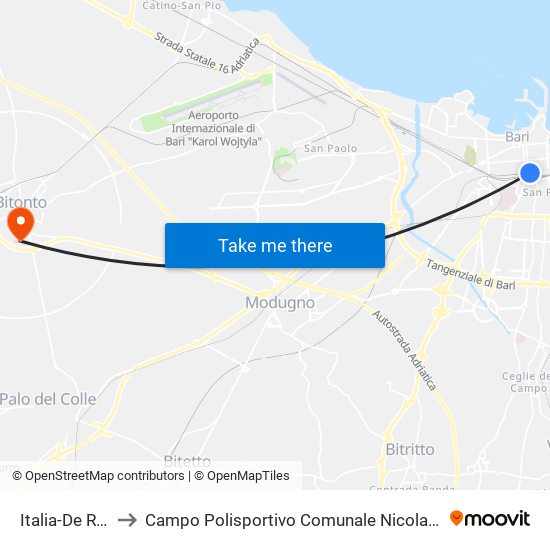 Italia-De Rossi to Campo Polisportivo Comunale Nicola Rossiello map