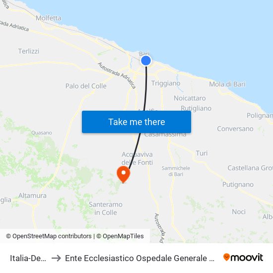 Italia-De Rossi to Ente Ecclesiastico Ospedale Generale Regionale ""F. Miulli"" map