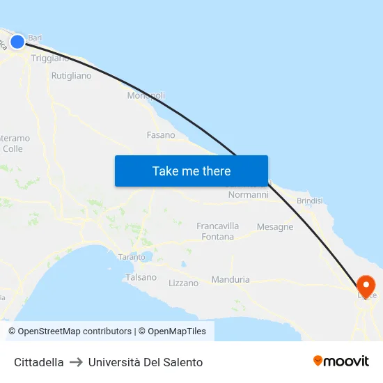 Citadel to University of Salento map