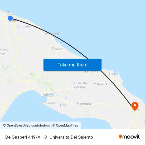 De Gasperi 449/A to University of Salento map