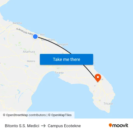 Bitonto Saints Medici to Ecotekne Campus map