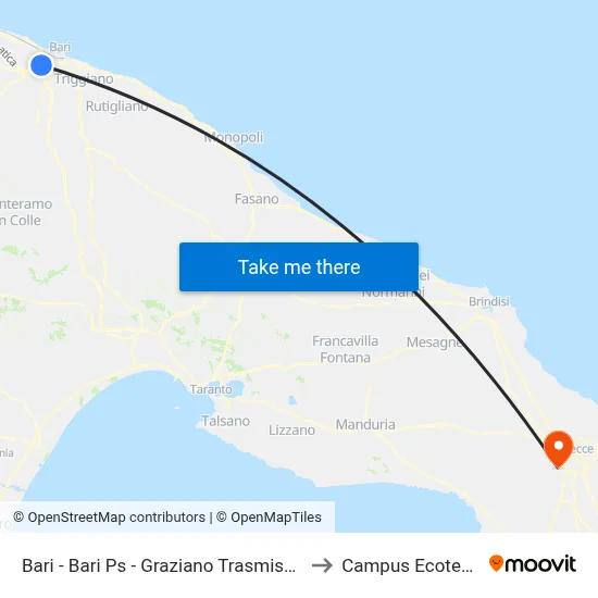 Bari - Bari PS - Graziano Transmissions to Ecotekne Campus map