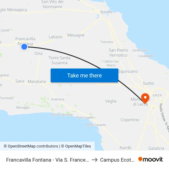 Francavilla Fontana - Via S. Francesco 164 to Ecotekne Campus map