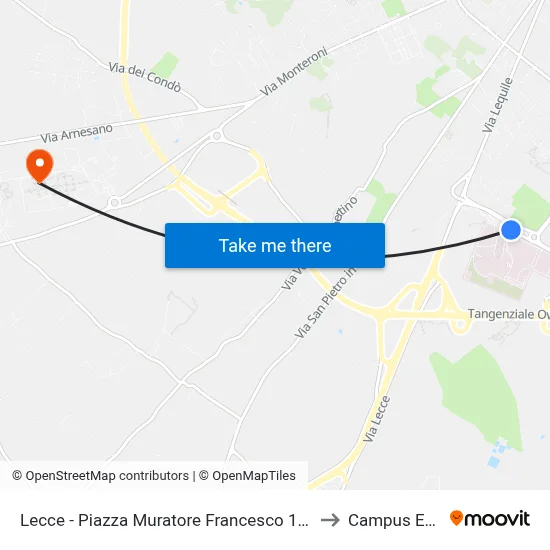 Lecce - Muratore Francesco Square 1 (V. Fazzi Hospital) to Ecotekne Campus map
