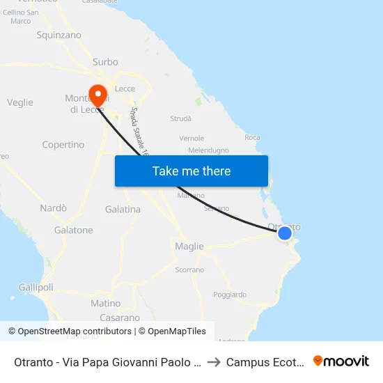 Otranto - Via Papa Giovanni Paolo II 30-32 to Campus Ecotekne map