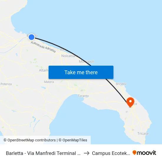 Barletta - Via Manfredi  Terminal Bus to Campus Ecotekne map