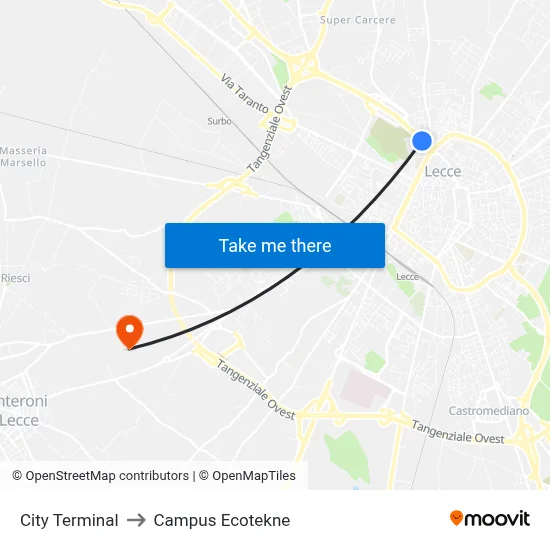 City Terminal to Ecotekne Campus map