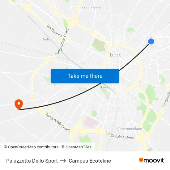 Sports Arena to Ecotekne Campus map