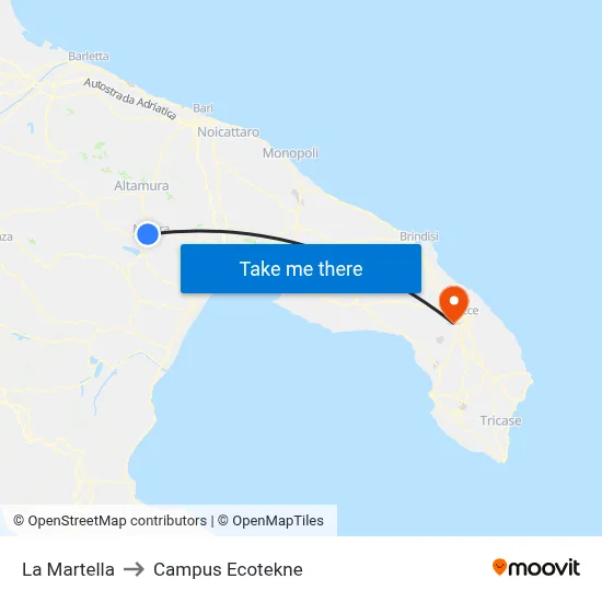 La Martella to Ecotekne Campus map