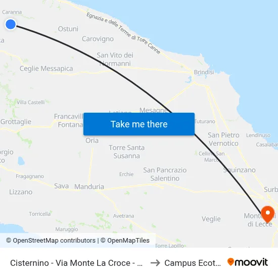 Cisternino - Via Monte La Croce - Middle School to Ecotekne Campus map