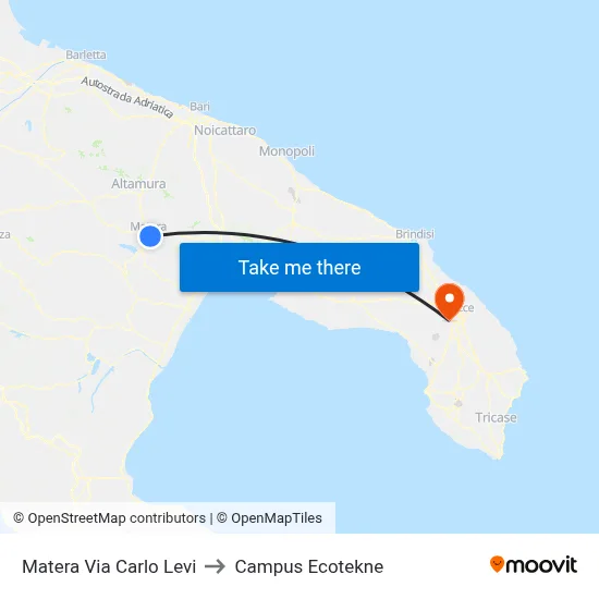 Matera Via Carlo Levi to Campus Ecotekne map