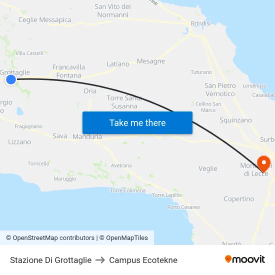 Grottaglie Station to Ecotekne Campus map