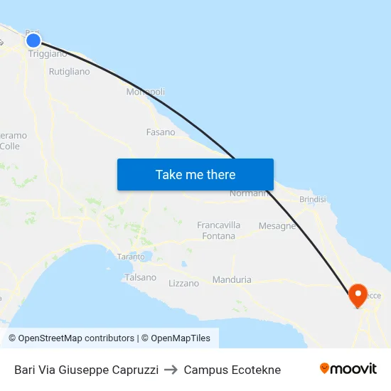 Bari Giuseppe Capruzzi Street to Ecotekne Campus map
