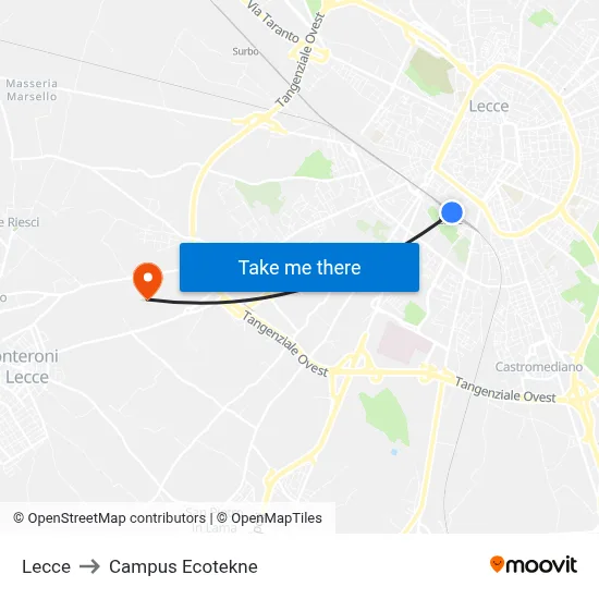 Lecce to Ecotekne Campus map