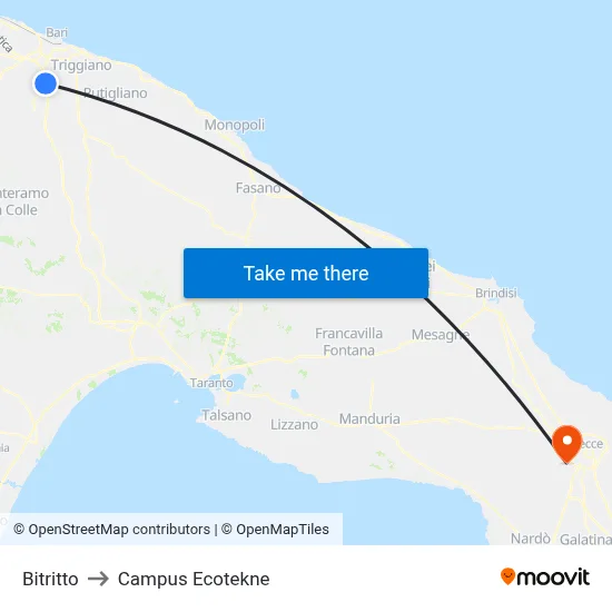 Bitritto to Ecotekne Campus map