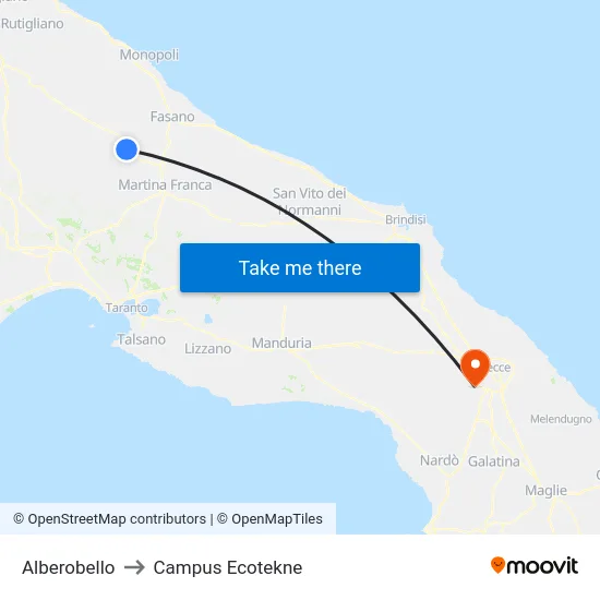 Alberobello to Campus Ecotekne map